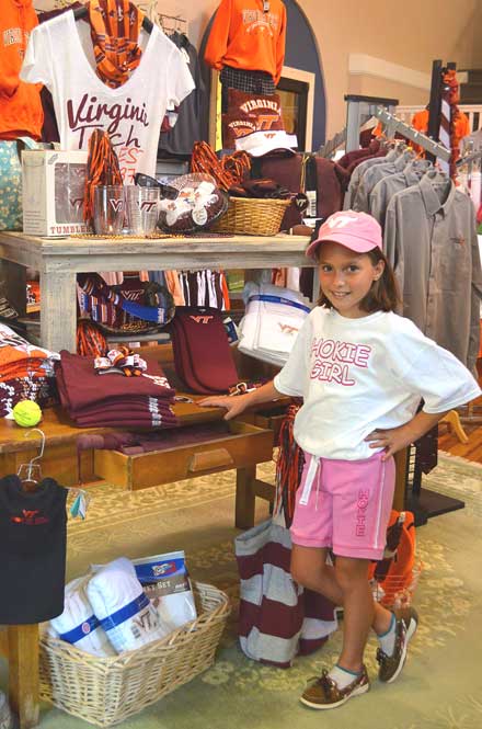 Young girl modeling Virginia Tech youth shirt