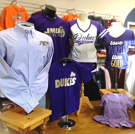 Retail display of James Madison Dukes clothing