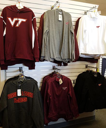 VT Hokies sweathirts on display