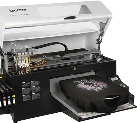 Direct to Garment printer being open