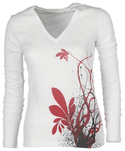Womens graphic v neck with flower at bottom