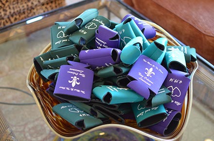 Basket of custom wedding koozies