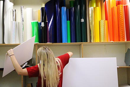 Staff member holding color options